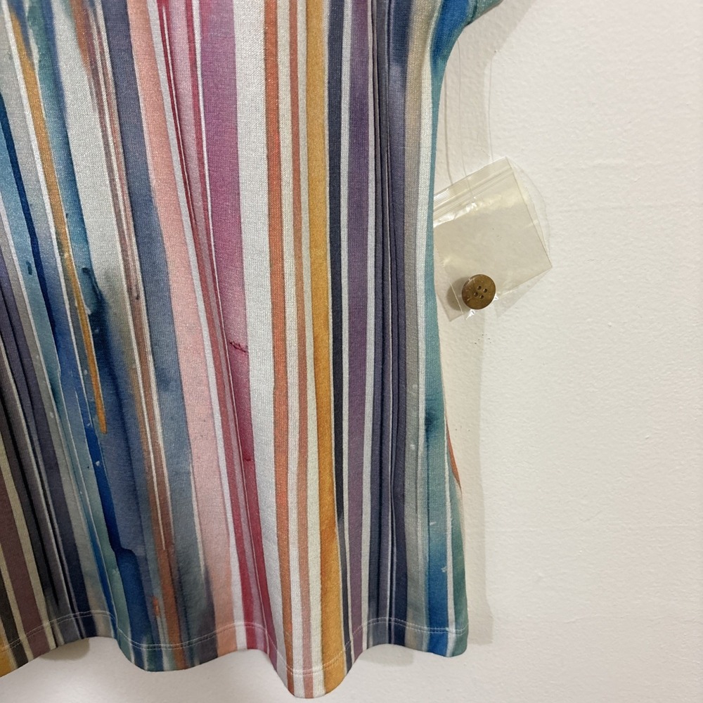 Soft Surroundings M Stripe Tee Shirt NWOT Button Pink Blue Coastal Brunch Casual - Picture 5 of 8